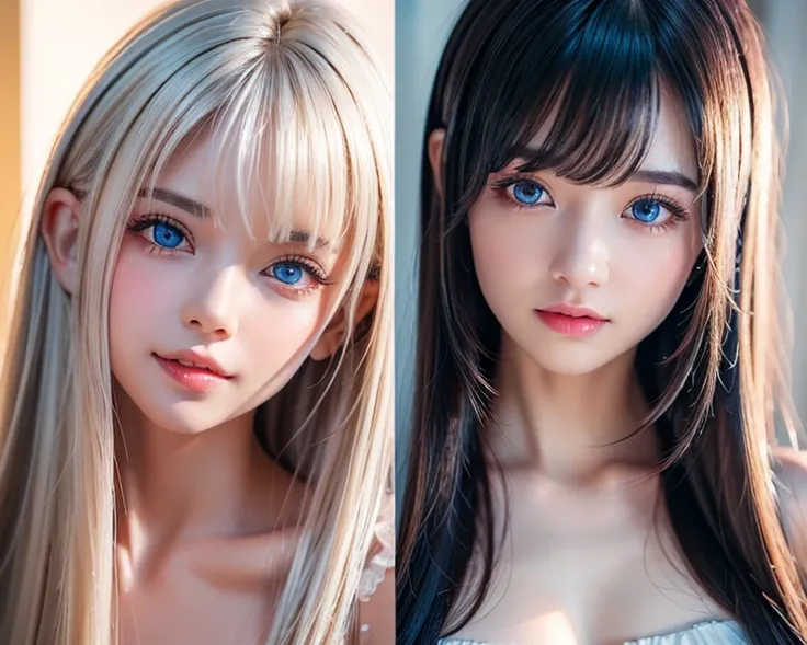 ( Closeup:1.4)、(RAW shooting:1.2)、( Photoreal:1.4)、( Masterpiece:1.3)、( top quality:1.4)、 bright expression 、 very beautiful girl、An exceptionally beautiful girl、 cute and beautiful face details、Beautiful Bangs、Radiant, fair, glowing skin、Facial hair、 bang...