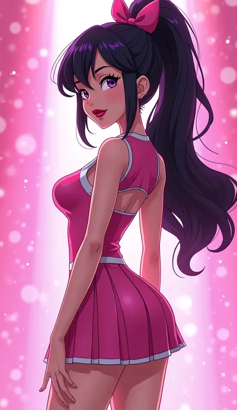 ( Close up ) , ( Close up from top of head to bottom of thigh ), (Carol Ferris from DC Super Hero Girls 2019), (long purplish-black hair ), (ponytail hairstyle), (sparkly purplish-black hair), (purplish-black hair elegant) (Dark purplish-black hair), Carol...