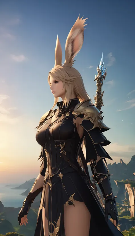 (8k, top quality, Masterpiece , Final Fantasy Style: 1.2),Atmospheric perspective, 8K, Very detailed, Accurate, Highest quality, masterpiece,, Viera