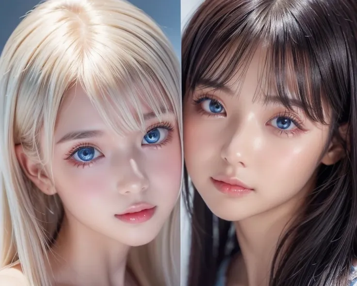 ( Closeup:1.4)、(RAW shooting:1.2)、( Photoreal:1.4)、( Masterpiece:1.3)、( top quality:1.4)、 bright expression 、 very beautiful girl、An exceptionally beautiful girl、 cute and beautiful face details、Beautiful Bangs、Radiant, fair, glowing skin、Facial hair、 bang...