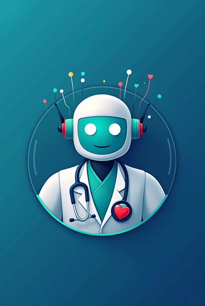 We want a logo with Doctorscaner it is an application that reads medical results through the AI we want the colors blue ,white, green a robot with a heart face stethoscope connected to artificial intelligence 