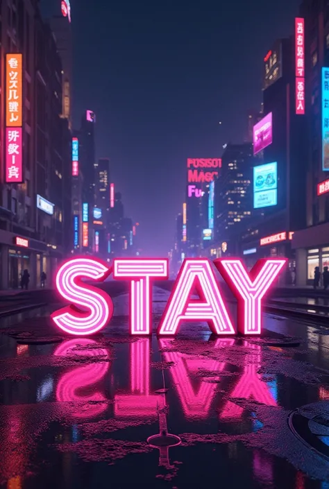  An electronic music cover with the word Stay,  includes the names :  The LAROI , Justin Bieber and JF Remix ,  the cover has to look striking, realista al estilo de los 80's