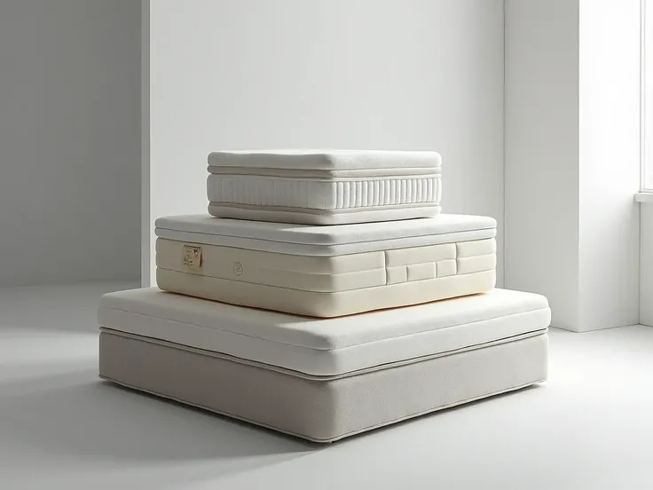 three orthapedic mattresses lying on top of each other to advertise the product