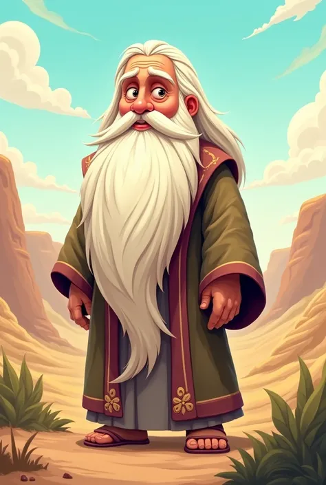 josue character from the bible with long white beard in cartoon