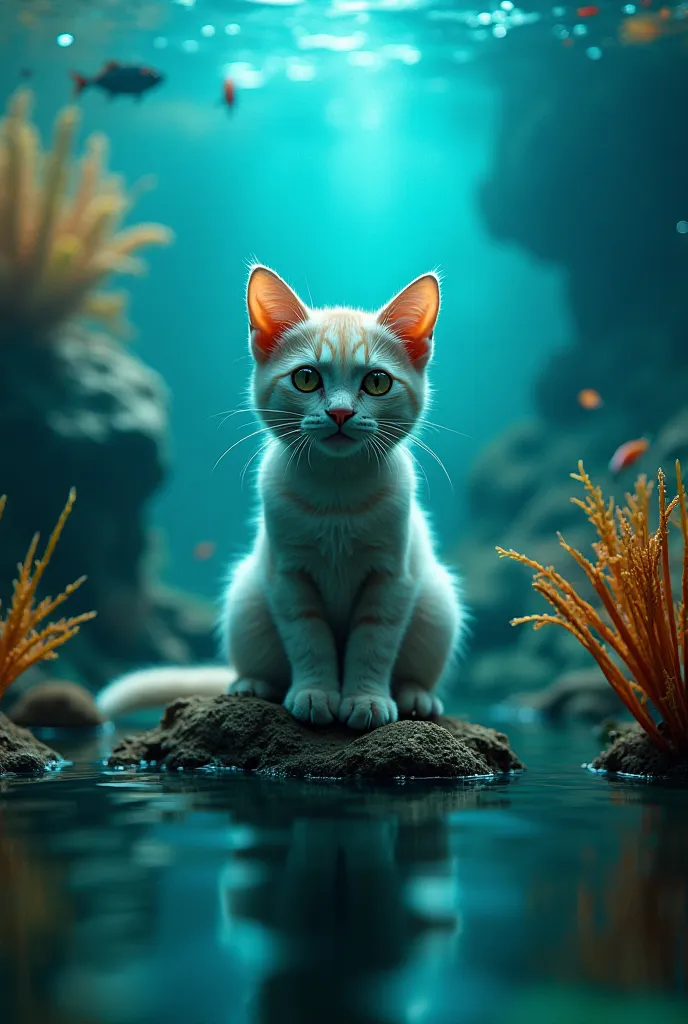 Photo of a cat in an aquarium 