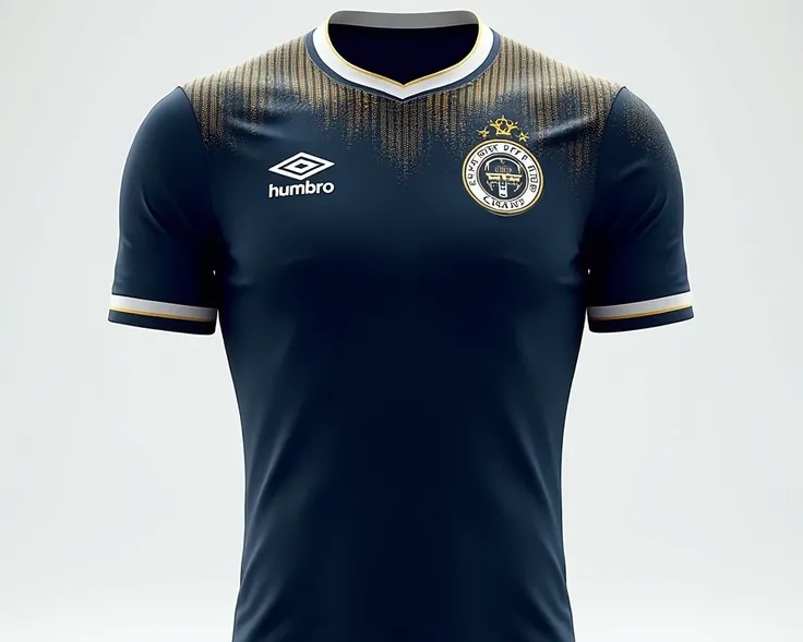 Football shirt in the colors Navy blue with a white collar 
with the Humbro brand and a
 gold-colored pixel design 