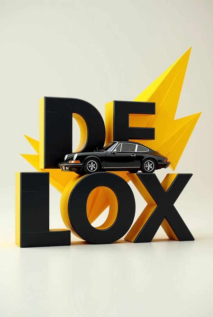 I want to design the 3D DELOX letters. The color of the letters is black and yellow with a Porsche car