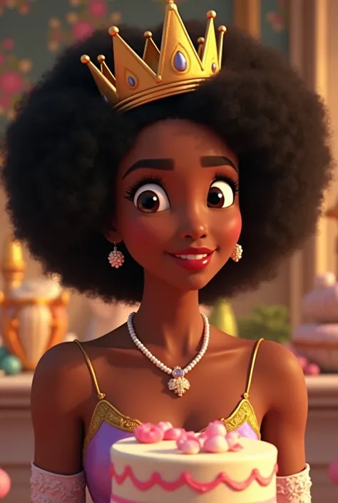 Women , king, afro, It's 30 years old.  ANIMATED STYLE , disney, cake 