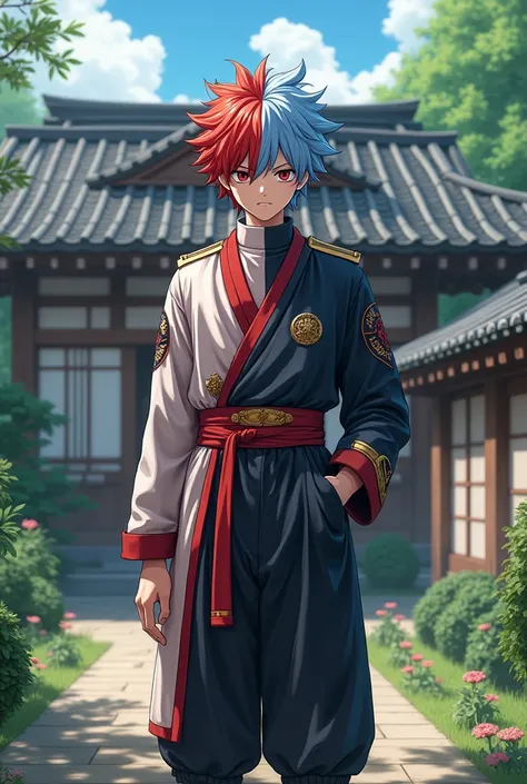 Todoroki realistic 8k pic standing in front of traditional japanese house 