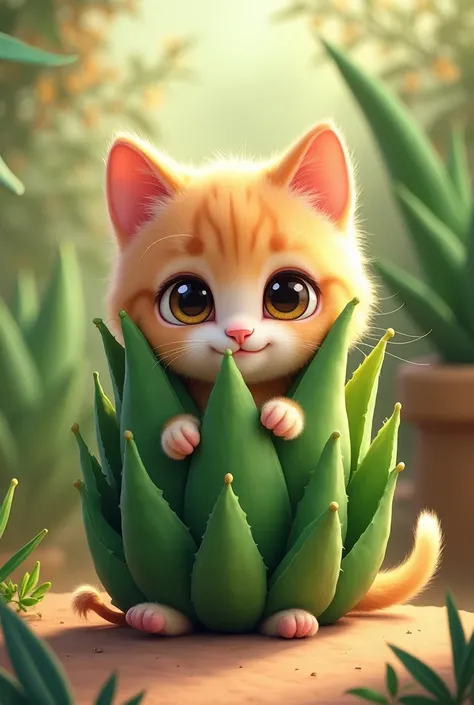 Animated kitten disguised as Aloe Vera