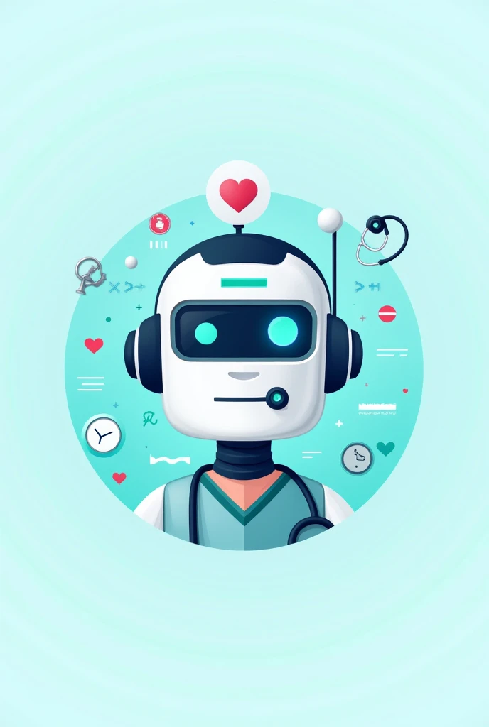 We want a logo with Doctorscaner it is an application that reads medical results through the AI we want the colors blue ,white, green a robot with a heart, a face, a stethoscope connected to artificial intelligence, add the name to the Doctorscanner logo