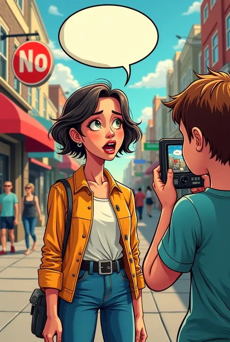 She notices someone taking a picture of her comic style