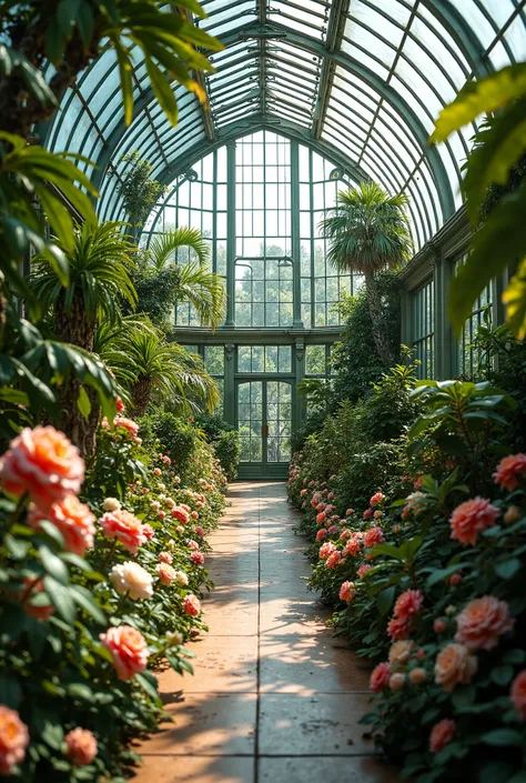  Amidst an exuberant paradise ,  where nature reveals itself in vibrant colors and magnificent details ,  a tropical conservatory stands as a sanctuary of life .  Rose gardens bloom around , exuding soft fragrances ,  as the light breeze dances between lea...