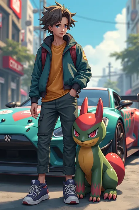 Create a Pokémon trainer with the Pokémon Guengar and a drift car behind