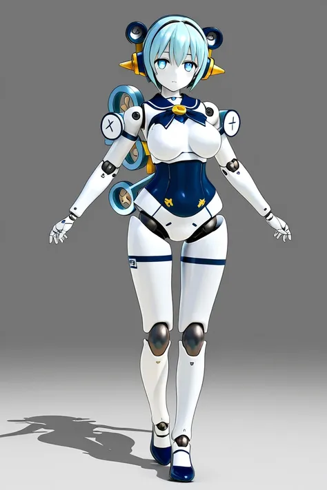 anime style, 1girl, younger female, voluptuous, humanoid robot, doll joints, winding key, mecha musume, perfect hands, 3d, high resolution, high quality, hd,  