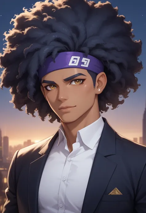 a cartoon image of a person with a purple headband, a character portrait inspired by portrait of a squid wizard, unknown artstyle, trigger anime artstyle, male protagonist 👀 :8, stylized anime, ig studios anime style, halfbody headshot, splatoon 3, dark sk...