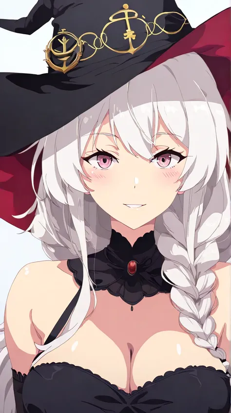 anime - style image of a woman dressed in a black dress and a hat, a character portrait by Shitao, pixiv, shin hanga, white haired deity, white-haired, azur lane style, white haired, kantai collection style, seductive anime girl