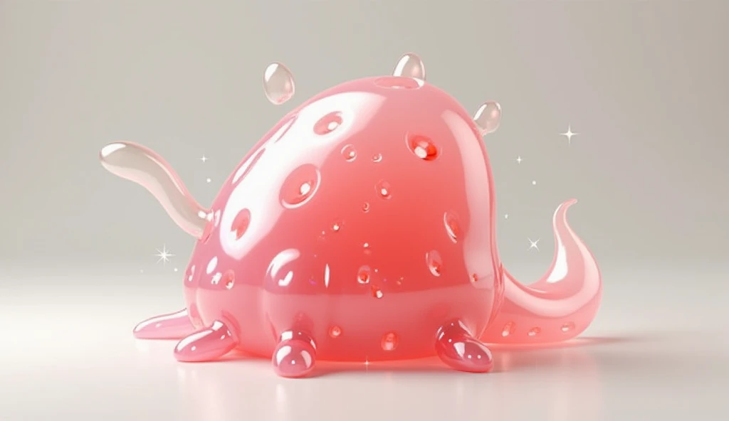  A LITTLE TRANSPARENT MONSTER SHOWING ITS SOFT BUTT OF TRANSPARENT STRAWBERRY JELLY MELTING