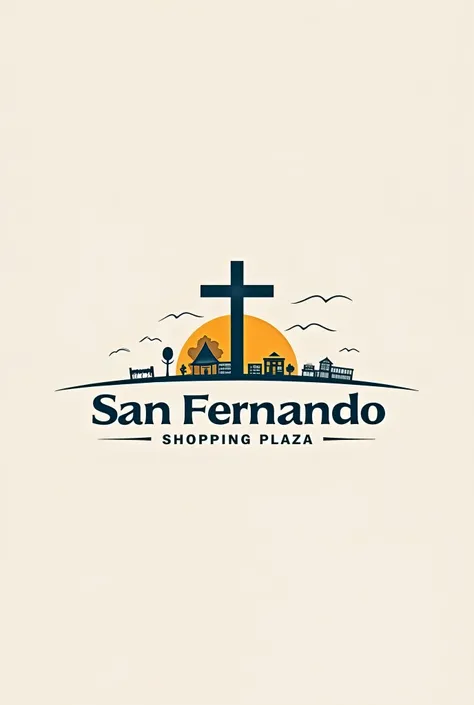 Help me create a logo of a minimalist shopping plaza called San Fernando with the icon of a cross and local