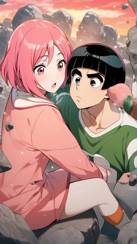  Rock Lee and Sakura looking in love (Leave Sakura with pink hair )