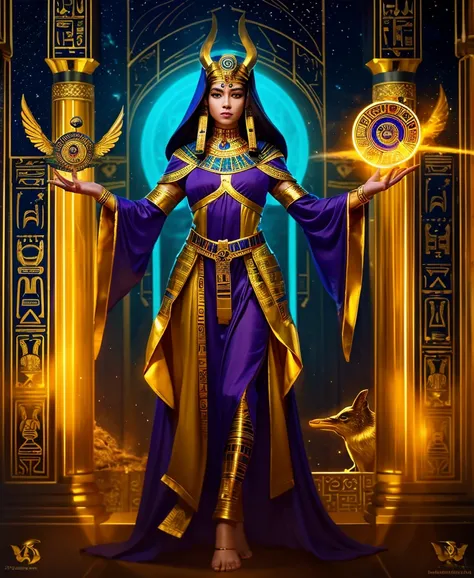 Tarot Card: The High Priest (Hierophant) – Anubis, Keeper of Mysteries A majestic Anubis, the ancient Egyptian god of the afterlife, stands in the center of the card, embodying the wisdom and authority of The High Priest (Hierophant). His form is a fusion ...