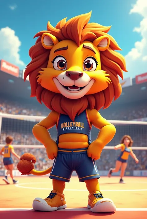 Image of an animated lion as a mascot for a volleyball team