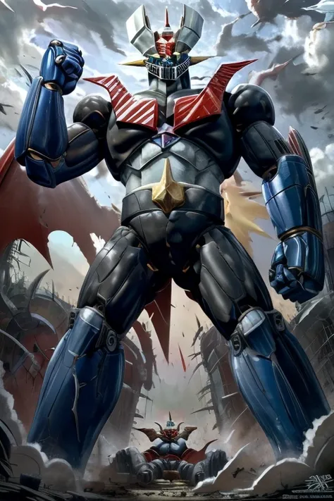 Mazinger Z , teeth、  ready for battle at a height of 100 meters  　  rescued 、 surrounded by multiple giant enemy robots and collapsed due to heavy damage,  armor has been destroyed 、 on a bucket , This is a very realistic version of Mazinger Z,  has huge l...