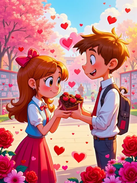 Valentine's Day, sunlight bathes the vibrant campus. In the quirky and cute cartoon style of Genndy Tartakovsky, director of Dexter's Laboratory, the scene is lively and dynamic. A beautiful girl in a playful school uniform blushes, her cheeks as red as ri...