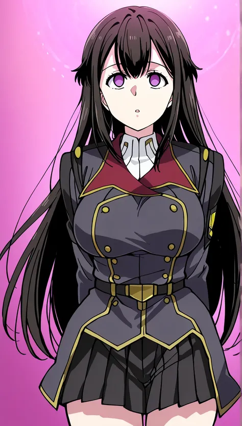   girl,  alone, Hina Ryazan  ,     black hair,     very long hair,   purple eyes,  Big Breasts, uniform,   pleated skirt,  I'm wearing a black skirt  ,   Please take it off  , 屋内で,   big breasted,  mind control,hypnotism術,hypnotism,  Empty Eyes,   sexually...