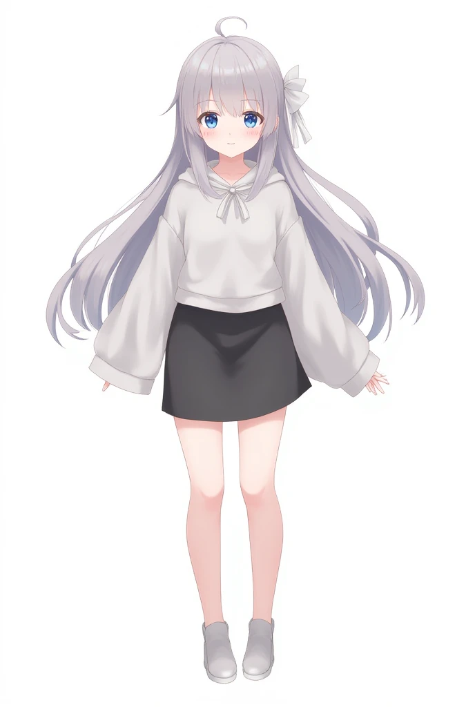 live2d,guijiaoxiansheng,separate hand,separate feet,separate head,full body,Alone,white background,simple background,  1 girl, Big Breasts,  Big Blue Eyes ,  Hair, oversized hoodie , black short skirt, cute, young, very long hair, 