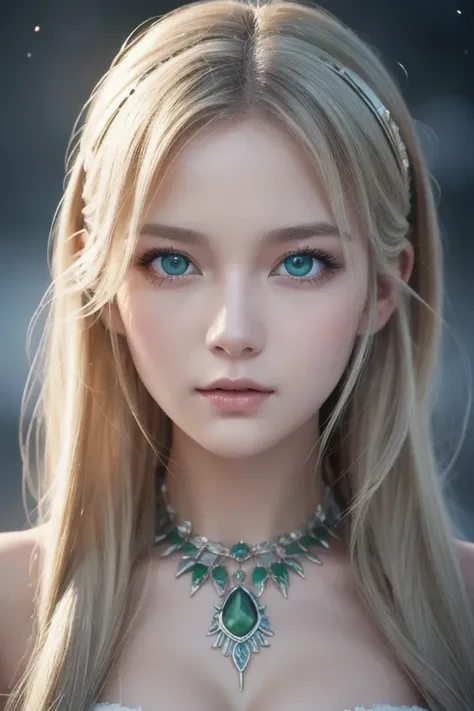  vintage fantasy , Masterpiece, Magnificent art,  top quality,  One Girl ,   close-up girl Nordic princess , Scandinavian Mountains々, Winter Weather, Symmetrical and ultra-detailed face , Peach Silky Smooth Skin , Bright and aggressive green eyes,  White D...