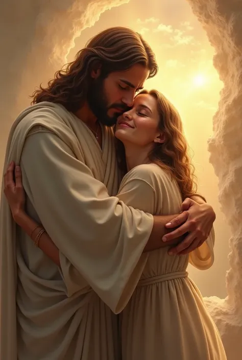 Create an image where Jesus embraces ren and loves them