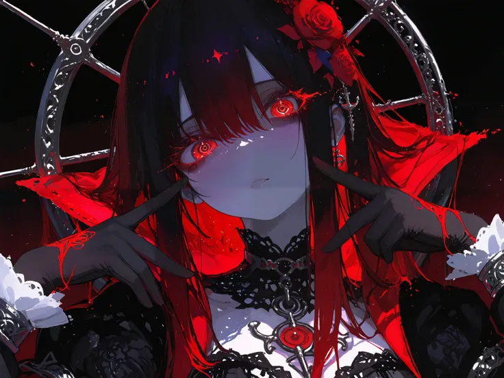 general,luisap,SakimiStyle,xxx667_illu,748cmstyle,dark gothic,looking at viewer, The fabric consumes the light. Deep, layered folds of black absorb the glow of the unseen source, shadows pooling in velvet cascades, dense as midnight ink spilled across an u...