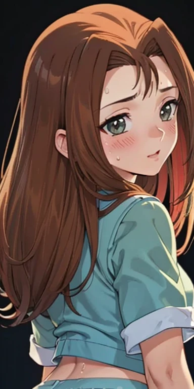   1 female,  high definition,  High resolution  ,    ultra-realistic    ,8K,serenidaddm  ,   gray eyes,  long hair,   brown hair,     pink shirt  ,   blue shorts  ,European,sexy,  close up of the upper body ,    photographed from the front   ,  Dynamic Ang...