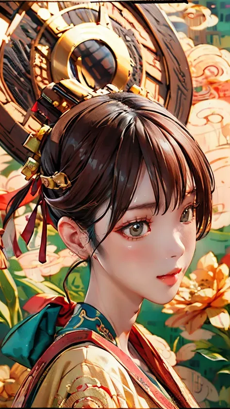  Beautiful Chinese Girl in Front of Beautiful Flowers， Atmospheric Portrait ，Full Story ，Environmental portraits， HD Image ， realistic detail ，Chinese painting，watercolor painting，Chinese animation， Ancient Chinese 