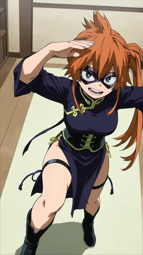 , Kendo,
,,my hero academia
High quality ,  best quality , masterpiece,  High Resolution , detailed face( LoRA: Kendo),anatomically correct, detailed hair Style( LoRA: Kendo),anime Coloring
solo, 1 girl
, orange hair, green eyes, side ponytail
hero outfit,...