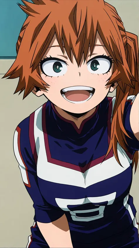 , Kendo,
,,my hero academia
High quality ,  best quality , masterpiece,  High Resolution , detailed face( LoRA: Kendo),anatomically correct, detailed hairstyle( LoRA: Kendo),anime Coloring
solo, 1 girl
, orange hair, green eyes, side ponytail
sportswear, p...