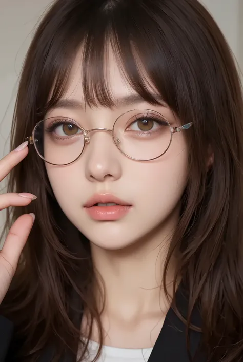 masterpiece, top quality, top quality, Hi-Res, photorealistic, RAW Photo, 8K wallpaper unified with extremely detailed CG.
1 female, beautiful female teacher, dark brown hair , Bang Hairstyles , brown eyes, glass, moist strip, professional...