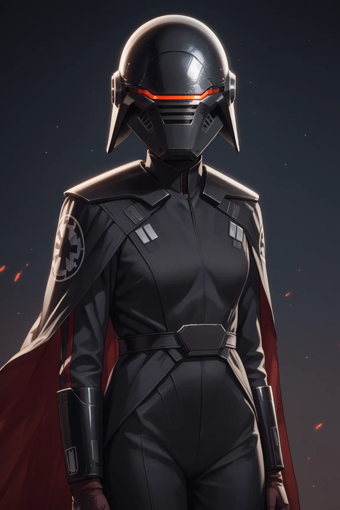 score_9, score_8_up,score_7_up, source_anime, 1girl, solo, swtrsu, helmet, visor (armor), assault visor, glowing, shoulder pads, emblem, black bodysuit, insignia, cape, bodysuit, ,shoulder pads, emblem, black bodysuit, insignia, cape, bodysuit, 