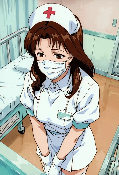 Score_9, score_8_up, score_7_up, source_anime, IppoAikoOld, solo, brown hair, long hair, parted bangs, brown eyes, (best quality), (high quality), {masterpiece}, extremely delicate and beautiful, ultra-detailed, beautiful detailed eyes, nurse, nurse hat, (...