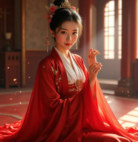 Close-up of a woman in red dress posing for a photo. Beautiful Fantasy Empress, Elegant Cosplay, Japanese Goddess ((Beautiful Fantasy Empress)), Anime Girl Cosplay, Palace, Woman in Hanfu, Hanfu, Flowing Magic Robe, Full Body Xianxia, ​​Fantasy Robe, Zakim...