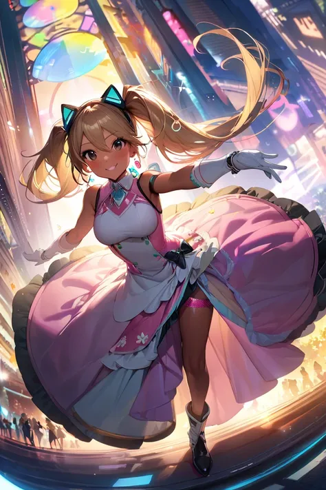    Hatsune Miku,(   masterpiece),(   top quality ),(   very detailed),(  Best illustrations ),(   Best Shadow),(    is ridiculous  ),(   Detailed Biography ),(More Aesthetic ), _spring,     smile while sitting  ,   alone,     blonde,    gloves,   Flat{x}ho...