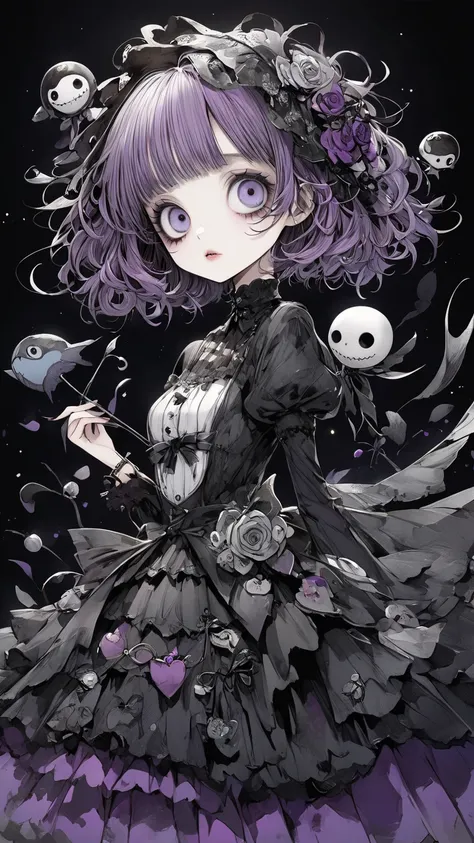  Tim Burton Style、 2D ILLUSTRATION 、quality、