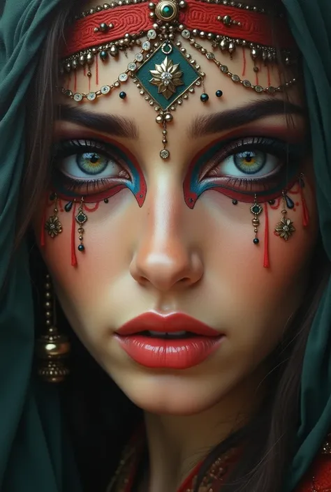  A female eye , mulher cigana, with traditional painting and makeup,  extremely detailed ,  masterpiece , 