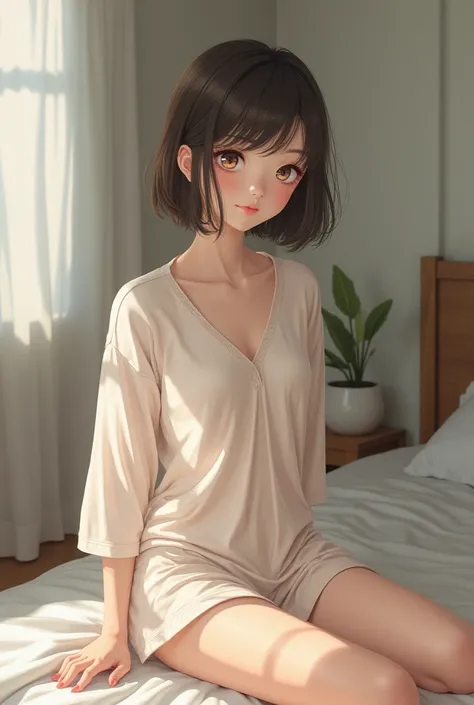 15-year-old Japanese woman in short pajamas