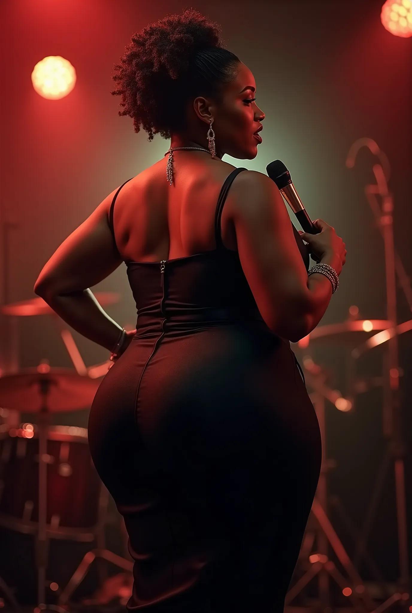 a medium aged black jazz singer with a curvaceously thick body and an extremely phat, round and complete ass that can bring some men to their knees. 