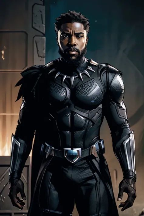 African American actor John David Washington as T'Challa/Black Panther minus the mask. T'Challa stands facing the camera, looking cool and badass and kingly. Great details. Full-colored. Highly detailed 8K.