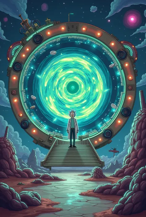 Circle teleportation portal, rick and morty artstyle