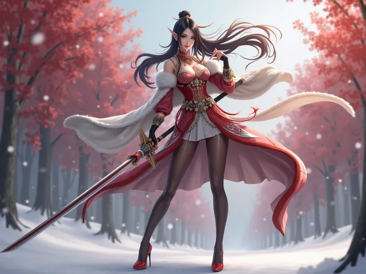 (( Full body image of female character in Oqing Royal Women's Combat Team game wearing super high heels:1.51)), ((  xane value rendering,Sword pose full of confidence and bravery:1.51)),   Alone ,  mature,  sexy,  Masterpiece, Top,  Height detail ,  Fine d...