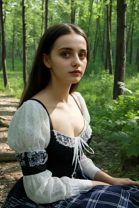 My dead 22 year old real life true Moldovan sister Marina looks at me trying to help me.in the forest 